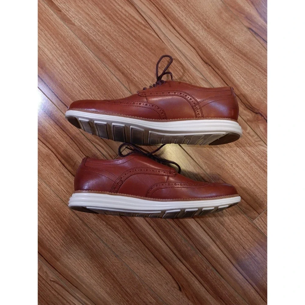COLE HAAN Original GRAND OS Wingtip Oxford Cognac Brown Leather Shoes Mens 10.5M